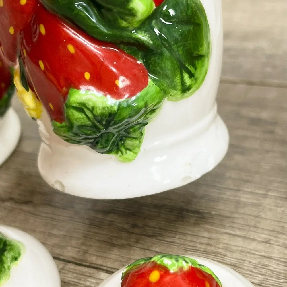 Vintage Ceramic Strawberry Spice Jar Set and Salt and Pepper Shakers